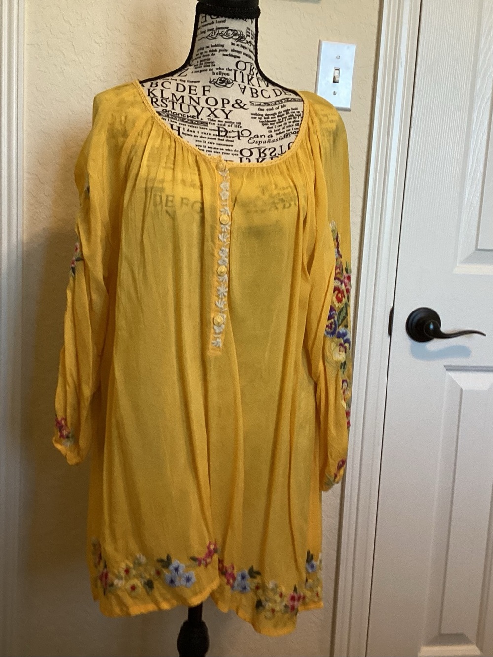 Johnny Was Yellow Embroidered Peasant Tunic